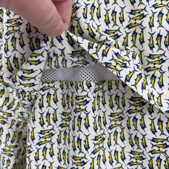 Joe Marlin Mens Large Short-Sleeve Button-Up Shirt Marlin Fish Print Yellow Blue - Picture 8 of 8